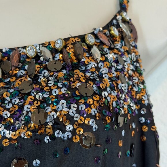 Sequin Embellished Black Cocktail Dress Y2K Spaghetti Strap Belted Mini Medium - Picture 5 of 9